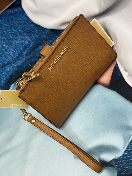 Michael Kors Handbags - (new+tag) Michael Kors Pebbled Leather Brown Acorn Wristlet with Gold Hardware